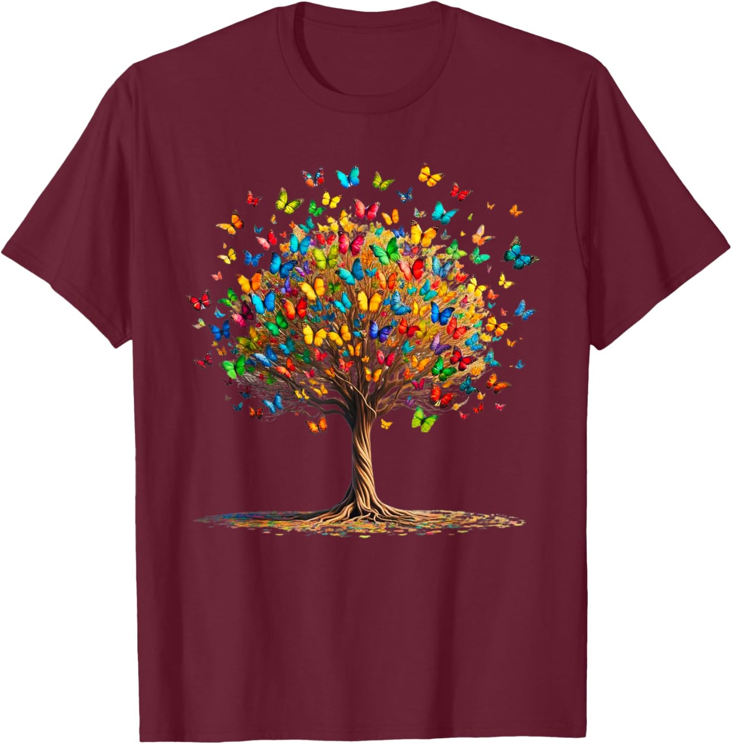 Butterflies Tree Nature Butterfly Lover Lepidopterist T-Shirt - T-Shirt | Maroon