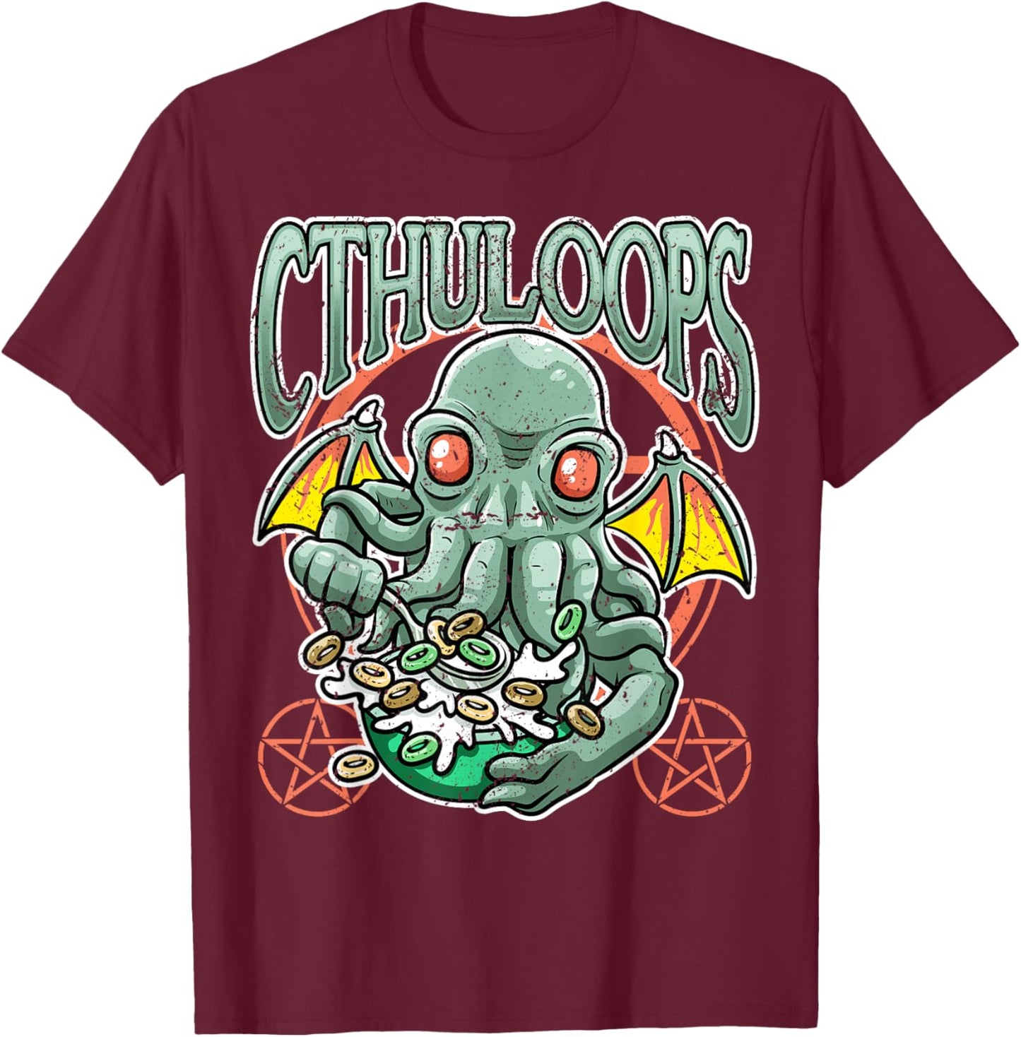 Cthuloops eating cereal Funny Cthulhu monster lover T-Shirt - T-Shirt | Maroon