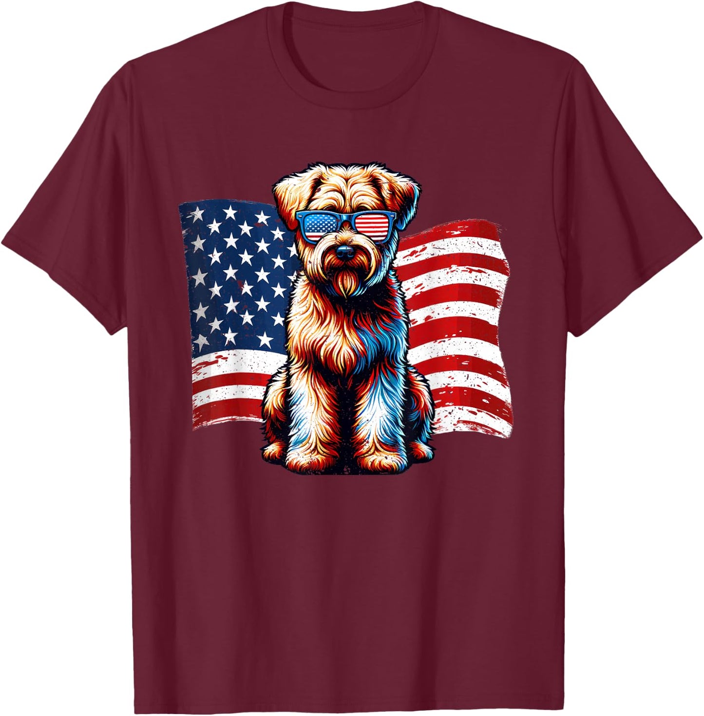 Soft coated Wheaten Terrier American Flag Patriotic Vintage T-Shirt - T-Shirt | Maroon
