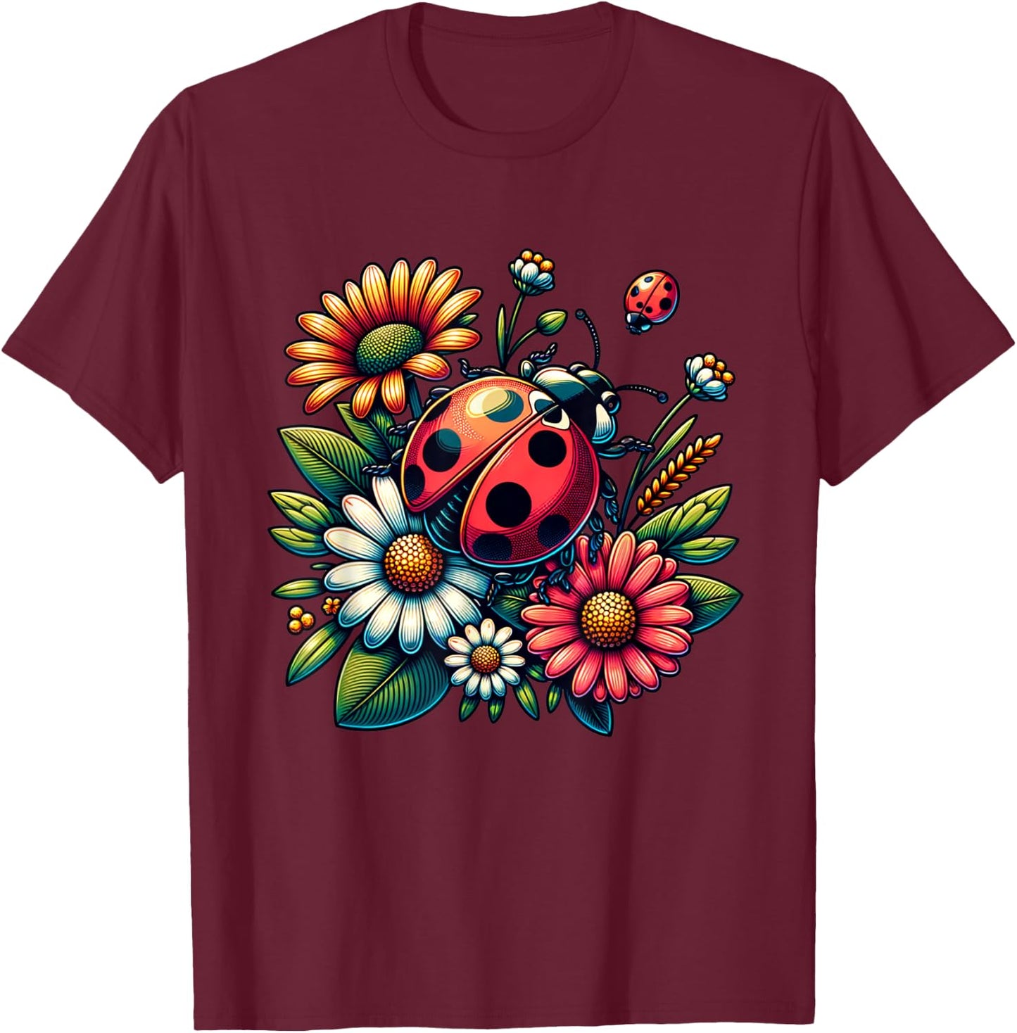 Cute Ladybugs Pop Art Ladybugs Lover Portrait Women T-Shirt - T-Shirt | Maroon