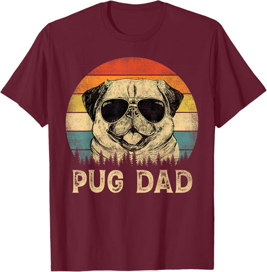 Vintage Pug Dad Dog Lovers Father's Day T-Shirt - T-Shirt | Maroon