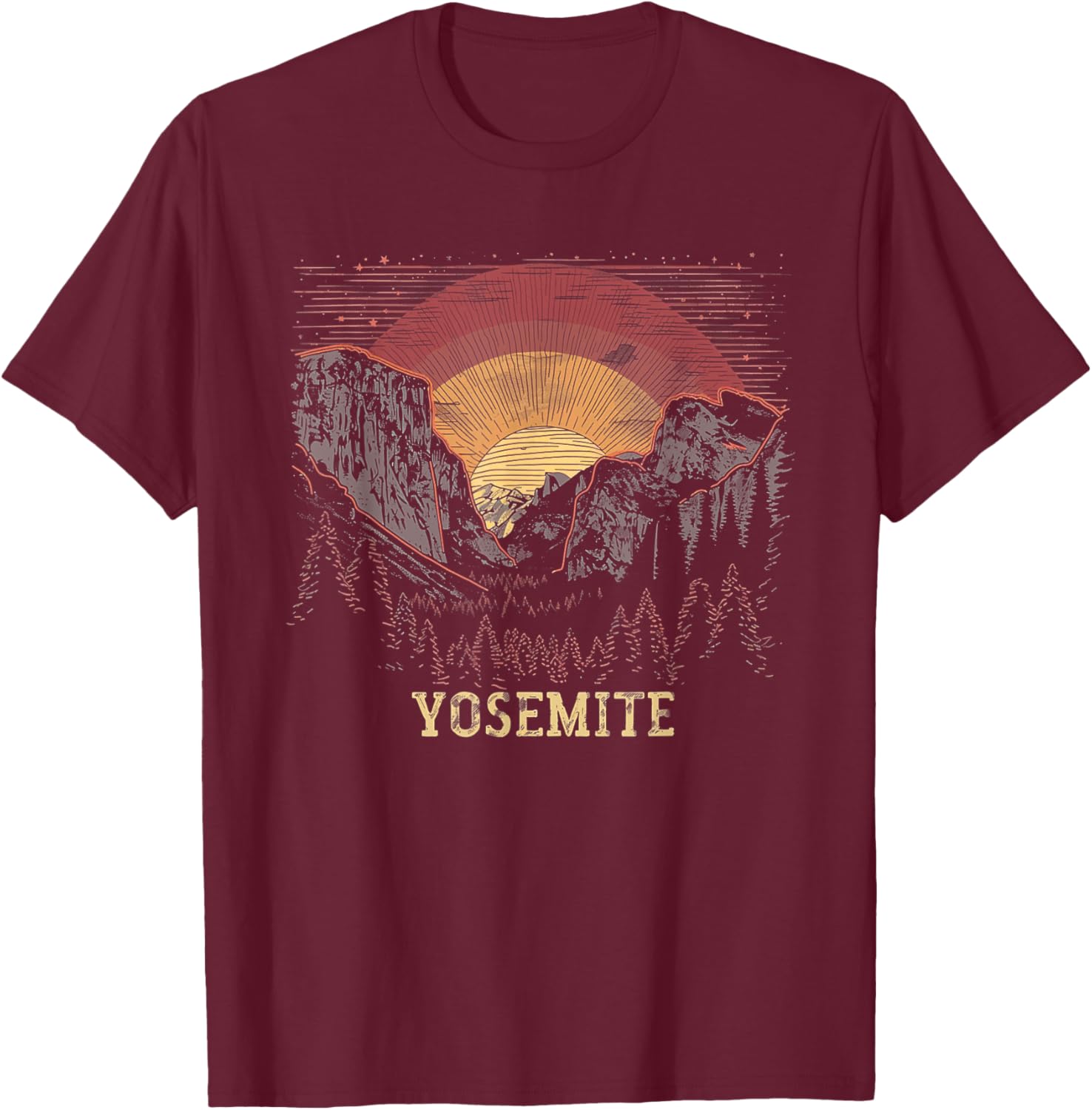 Yosemite - US National Park Vintage Men Women Kids Retro T-Shirt - T-Shirt | Maroon