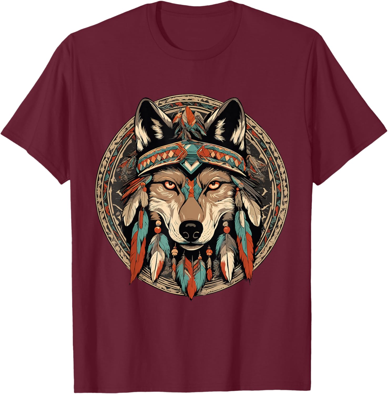 Native American Wolf Totem T-Shirt - T-Shirt | Maroon