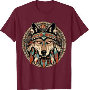 Native American Wolf Totem T-Shirt - T-Shirt | Maroon