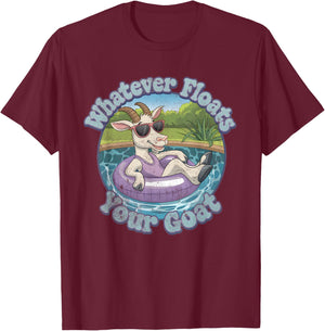 Whatever Floats Your Goat Floatie Vacation Funny Pun Retro T-Shirt - T-Shirt | Maroon