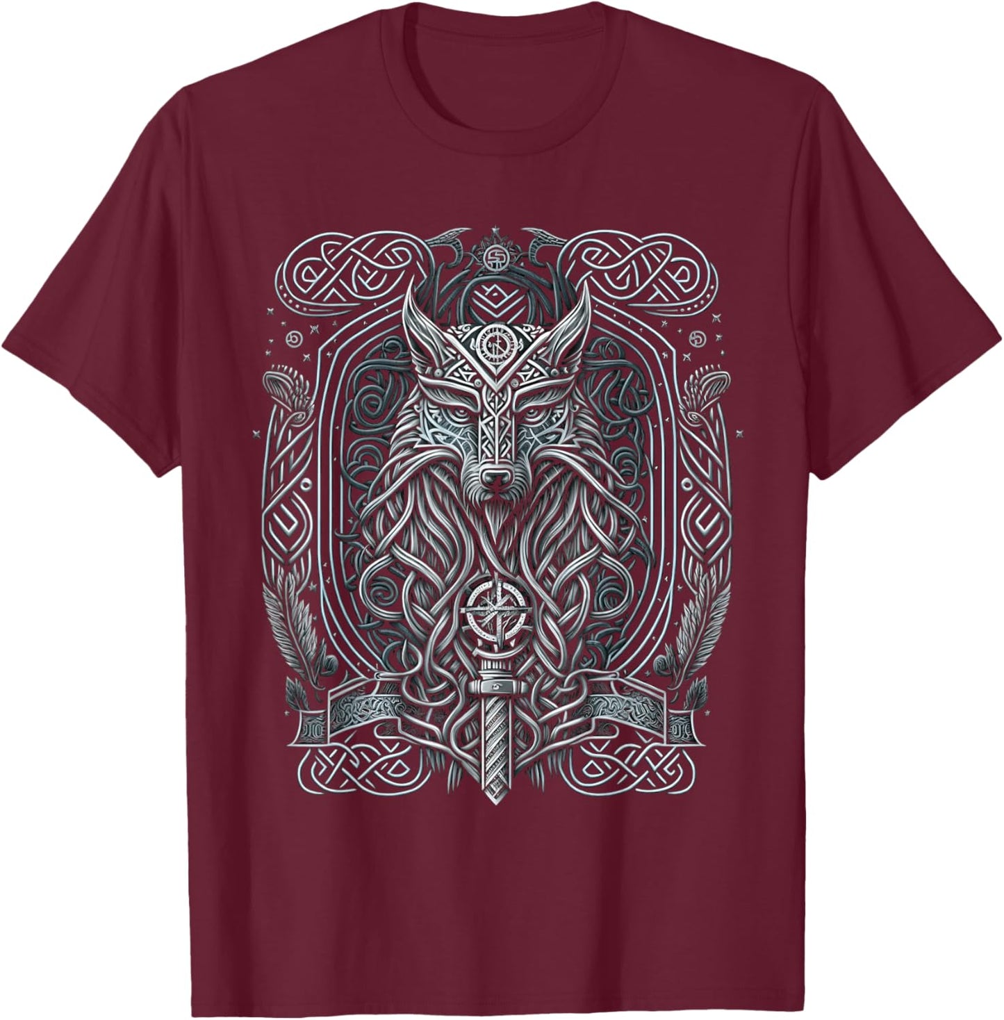 Odins Wolf Viking Norse Runes Nordmann Mythology T-Shirt - T-Shirt | Maroon
