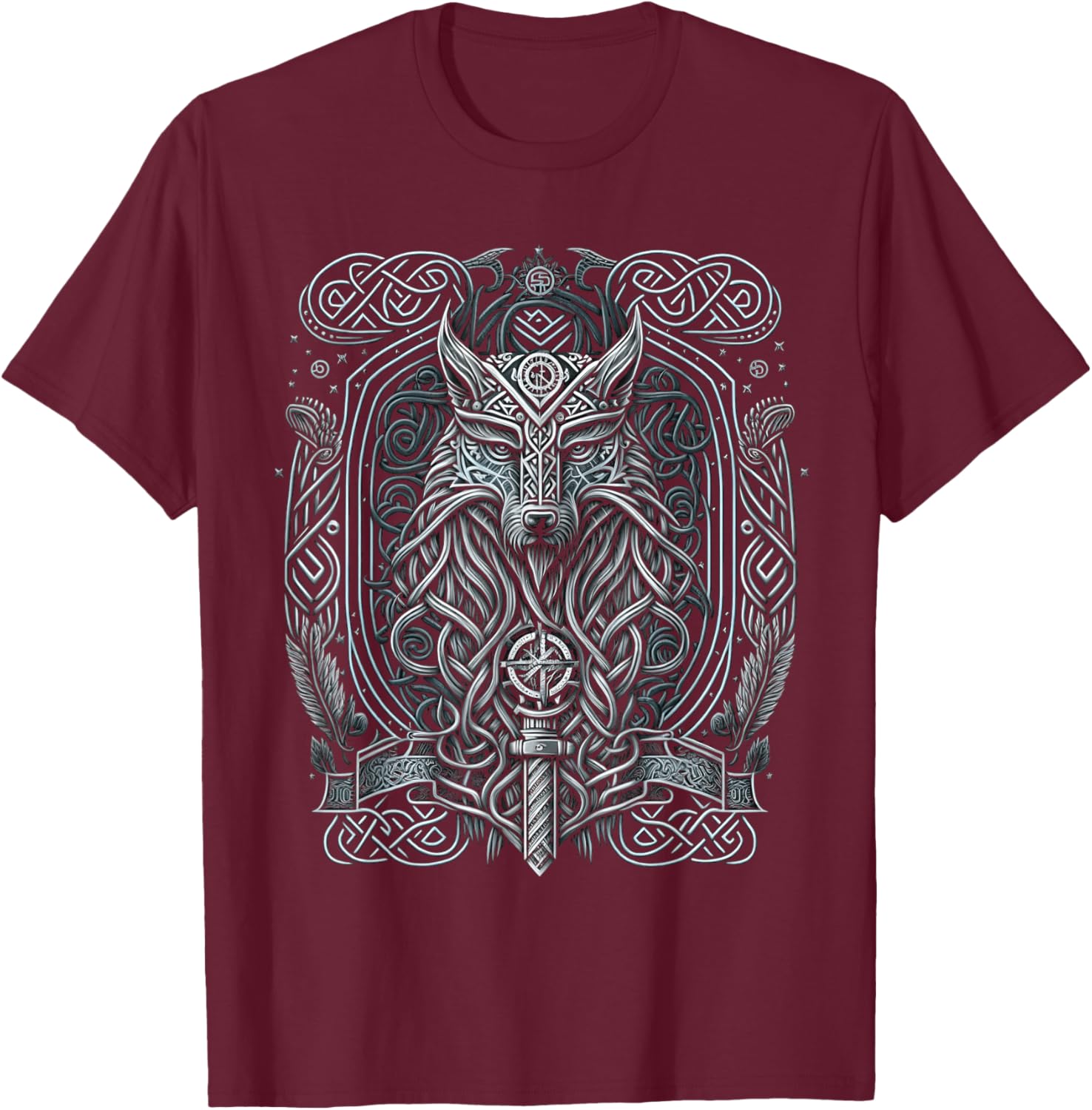 Odins Wolf Viking Norse Runes Nordmann Mythology T-Shirt - T-Shirt | Maroon