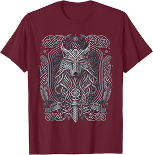 Odins Wolf Viking Norse Runes Nordmann Mythology T-Shirt - T-Shirt | Maroon