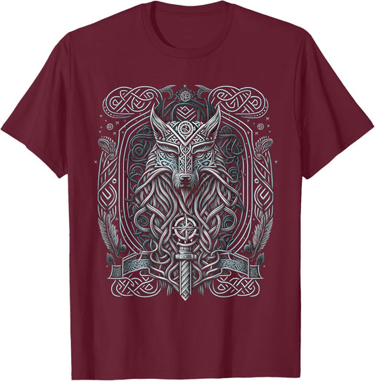 Odins Wolf Viking Norse Runes Nordmann Mythology T-Shirt - T-Shirt | Maroon