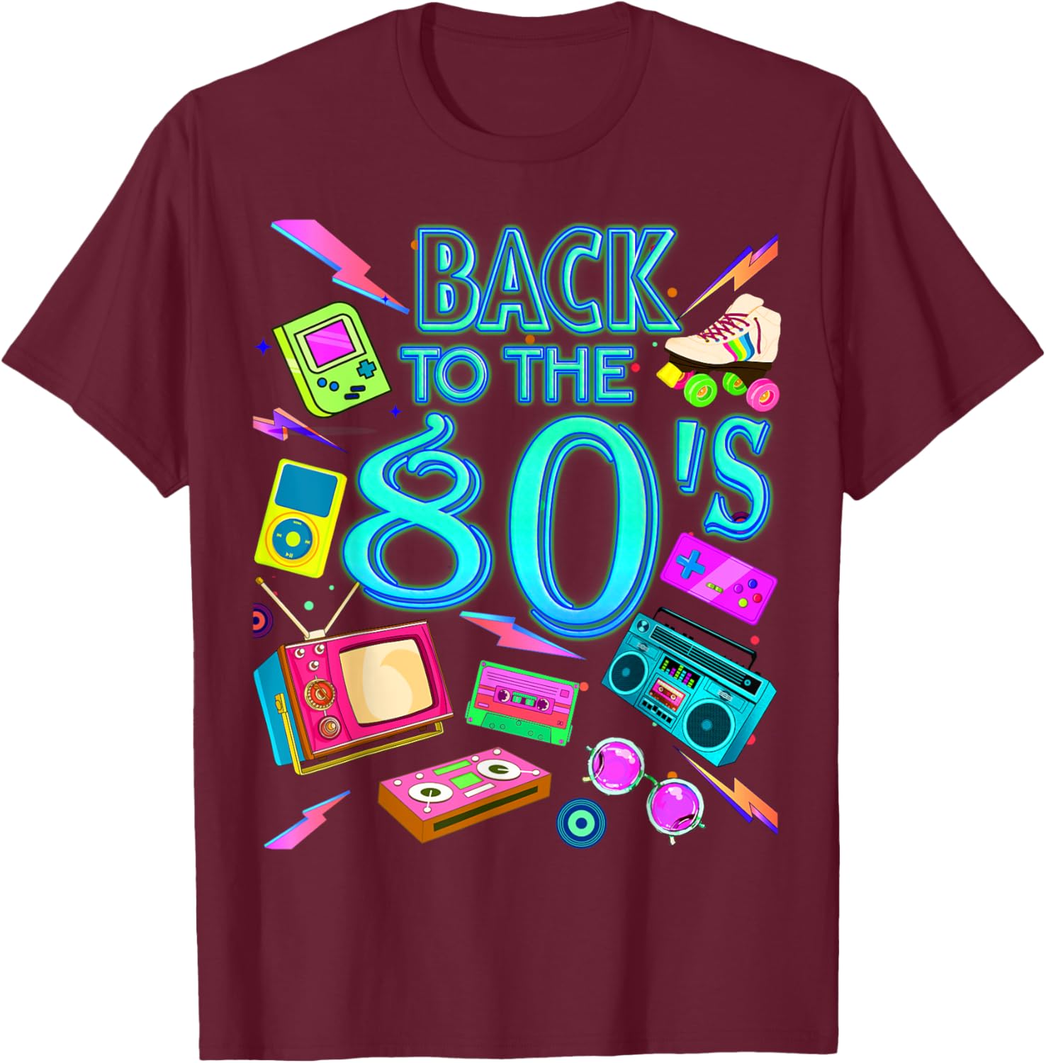 Men's Women's Kids Vintage Retro Back To 80's Graphic Design T-Shirt - T-Shirt | Maroon