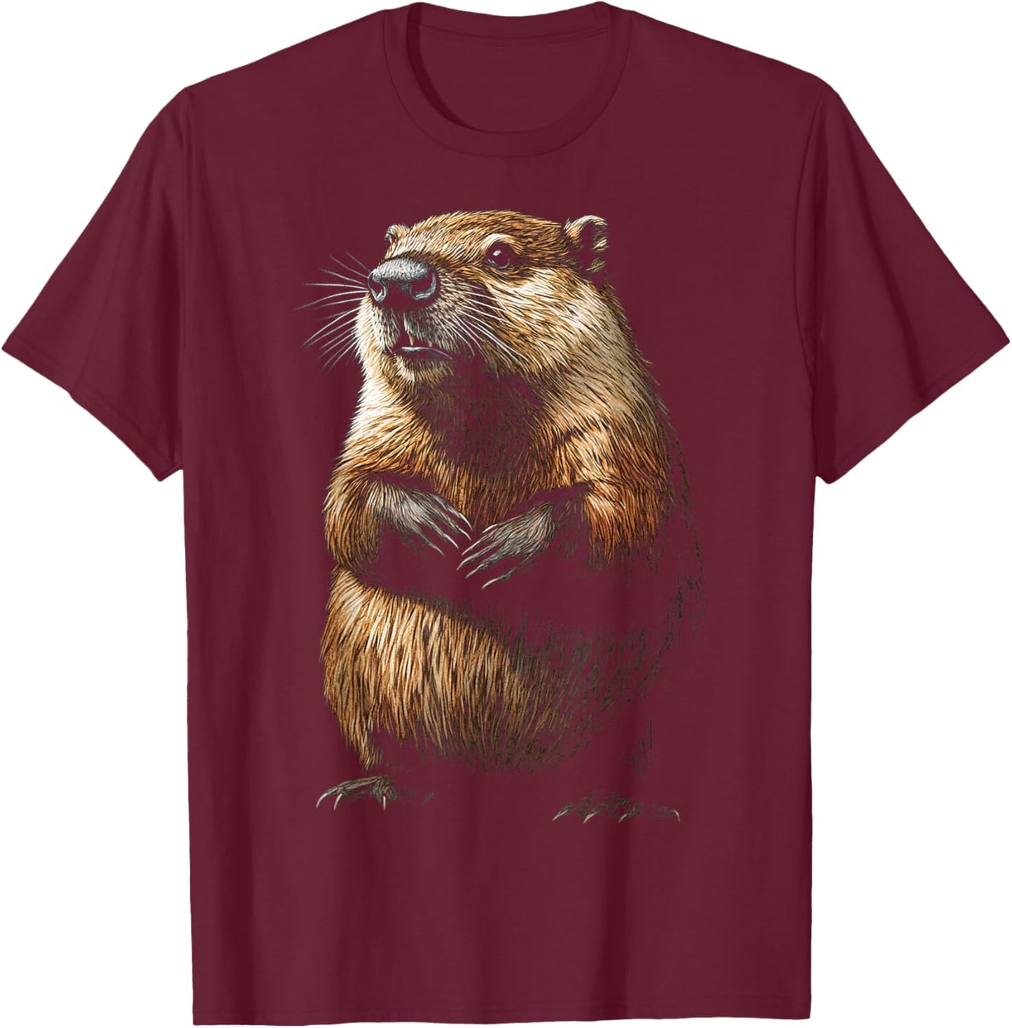 Beaver Animal Motif Artwork Beaver T-Shirt - T-Shirt | Maroon