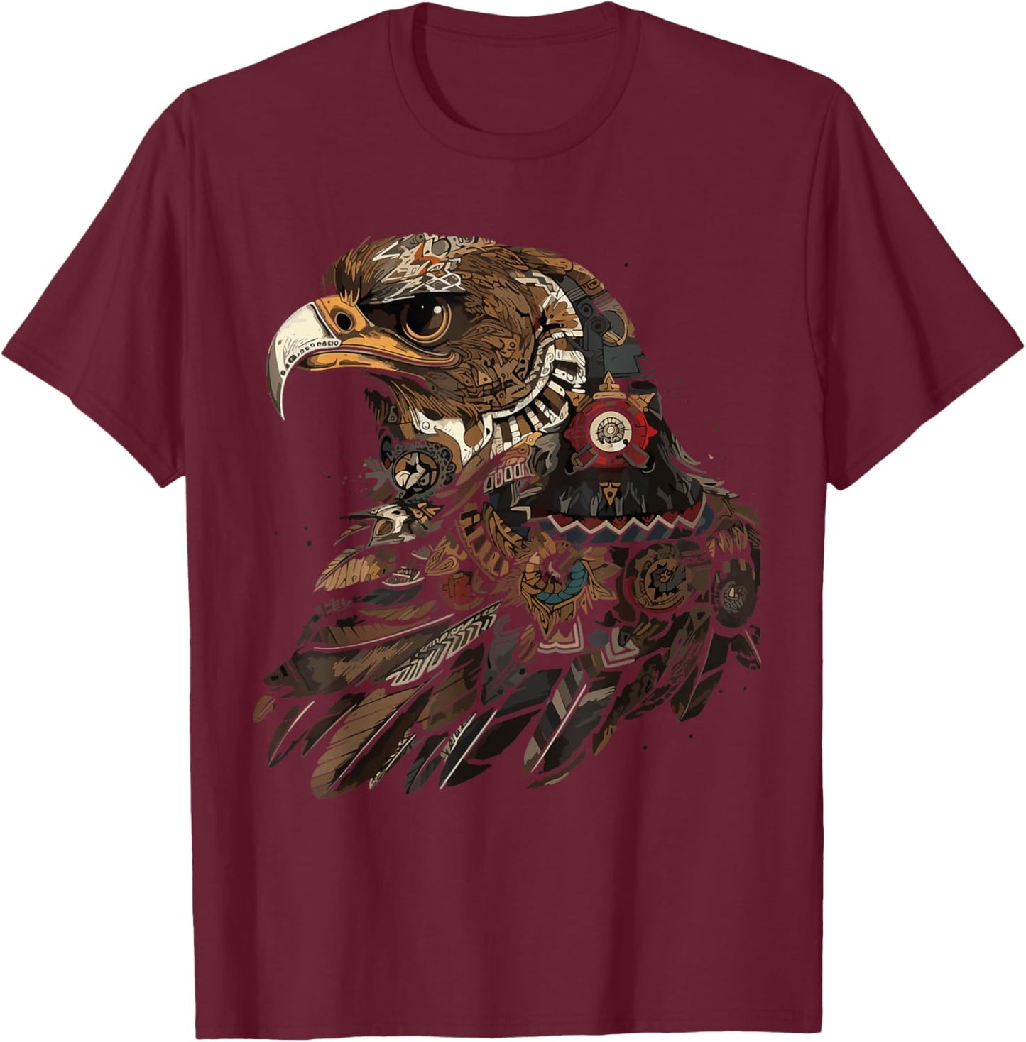 Aztec Eagle Head Calabera Azteca Aztec Inca Maya Culture Art T-Shirt - T-Shirt | Maroon