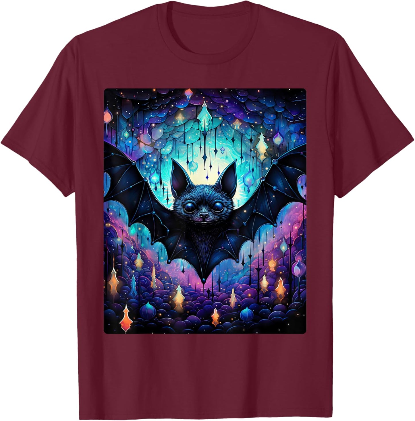 Gothic Bat Spooky Bats Pattern Moon Night T-Shirt - T-Shirt | Maroon