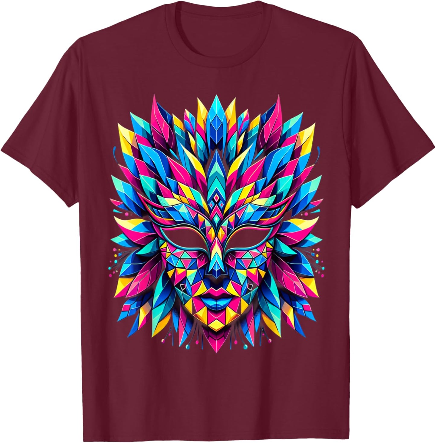 Retro Carnival Mask Brazil Rio , Black, S T-Shirt - T-Shirt | Maroon