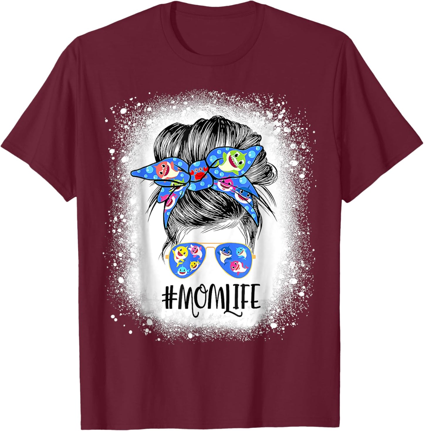 Mom Life Messy Bun Bleached Shark Mommy Mother's Day T-Shirt - T-Shirt | Maroon