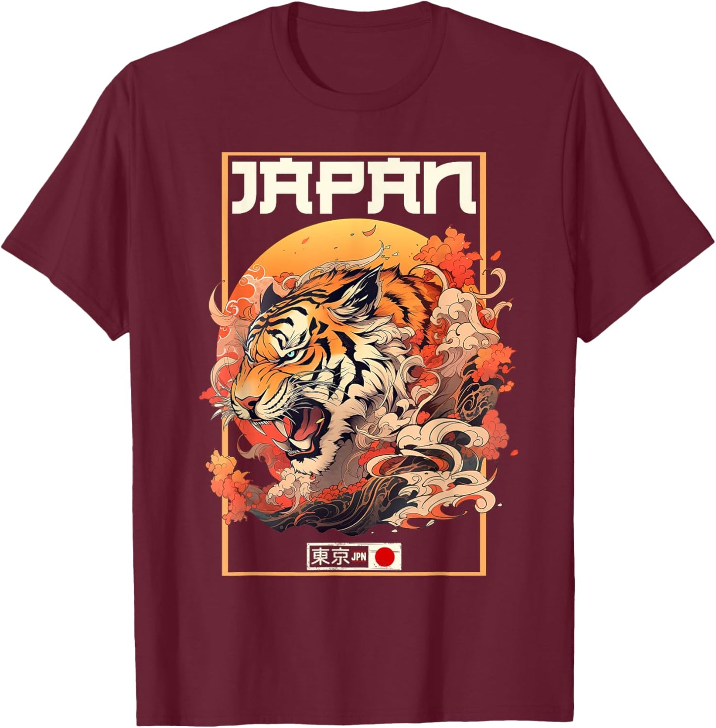 Tokyo Asian inspired vintage style 80s retro Japanese Tiger T-Shirt - T-Shirt | Maroon