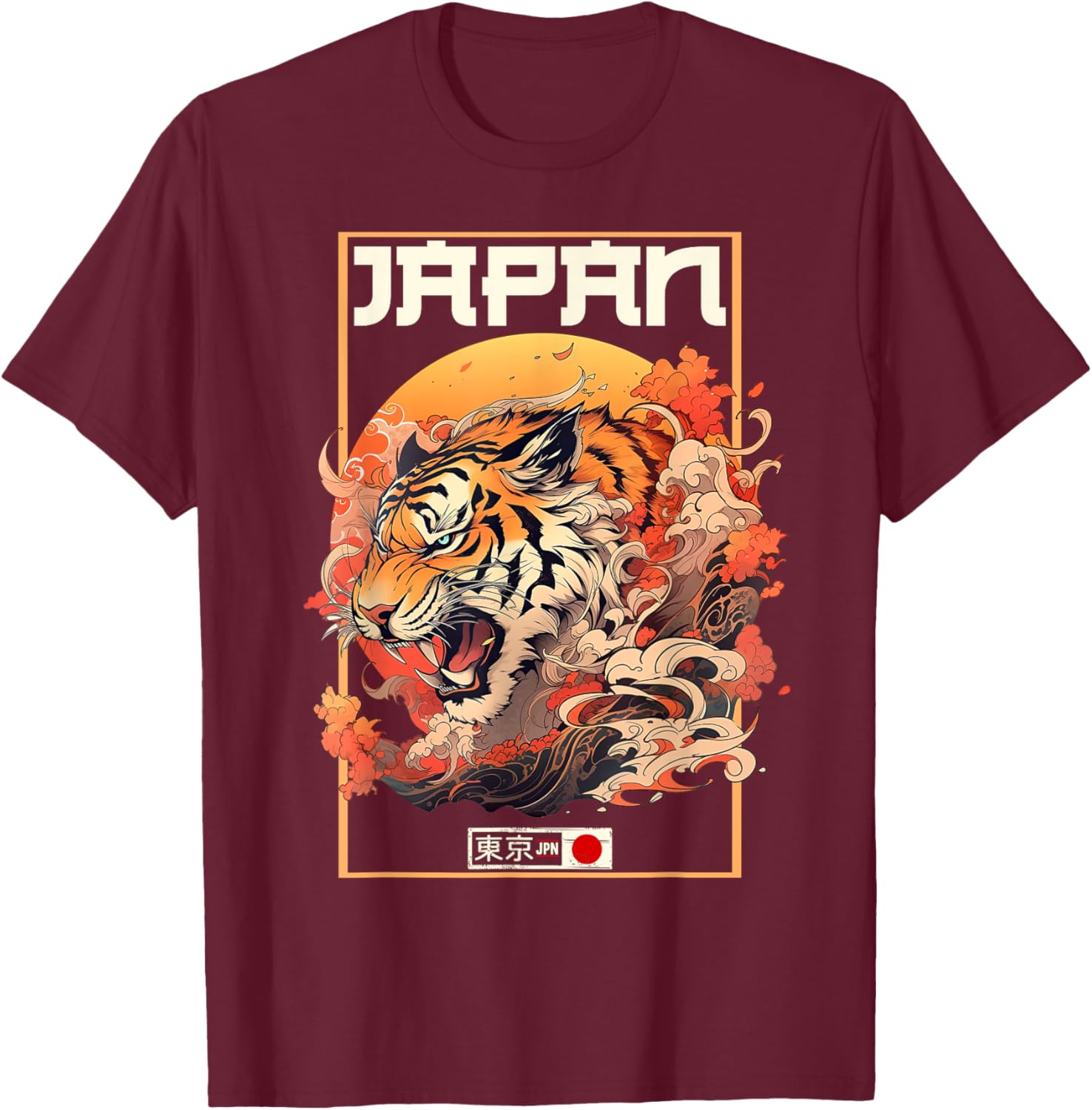 Tokyo Asian inspired vintage style 80s retro Japanese Tiger T-Shirt - T-Shirt | Maroon