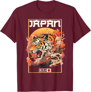 Tokyo Asian inspired vintage style 80s retro Japanese Tiger T-Shirt - T-Shirt | Maroon
