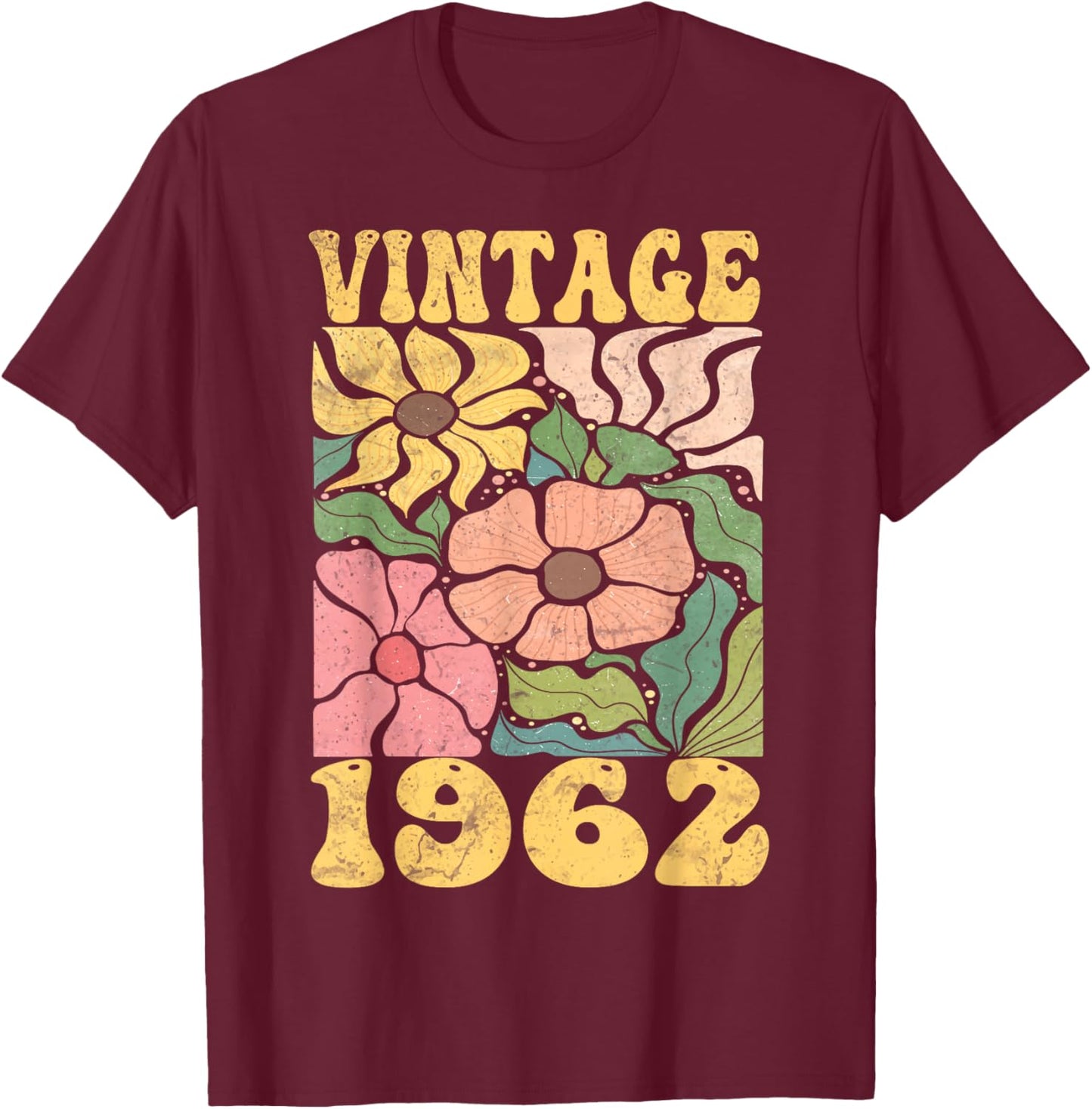 63 Years Old Vintage 1962 63rd Women Birthday Wildflower T-Shirt - T-Shirt | Maroon