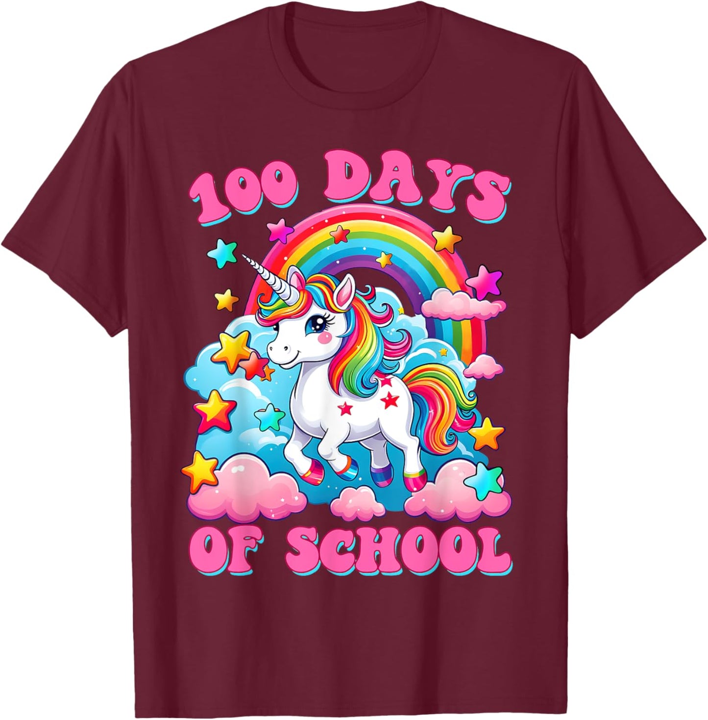 100 Days of School Unicorn Girls Cute 100th Day of School T-Shirt - T-Shirt | Maroon
