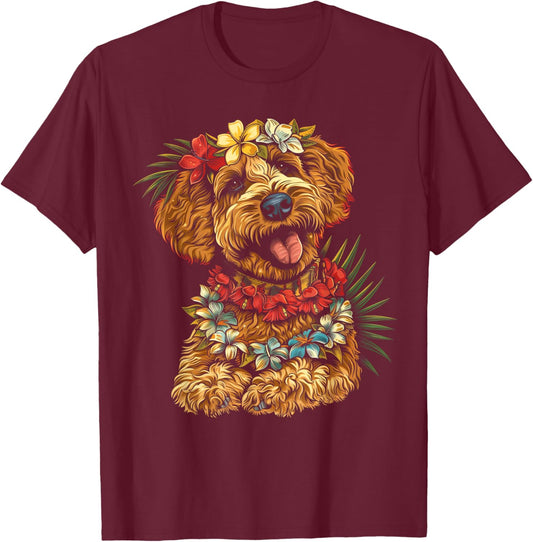 Goldendoodle Hawaiian Flowers Hibiscus Funny Doodle Mom T-Shirt - T-Shirt | Maroon