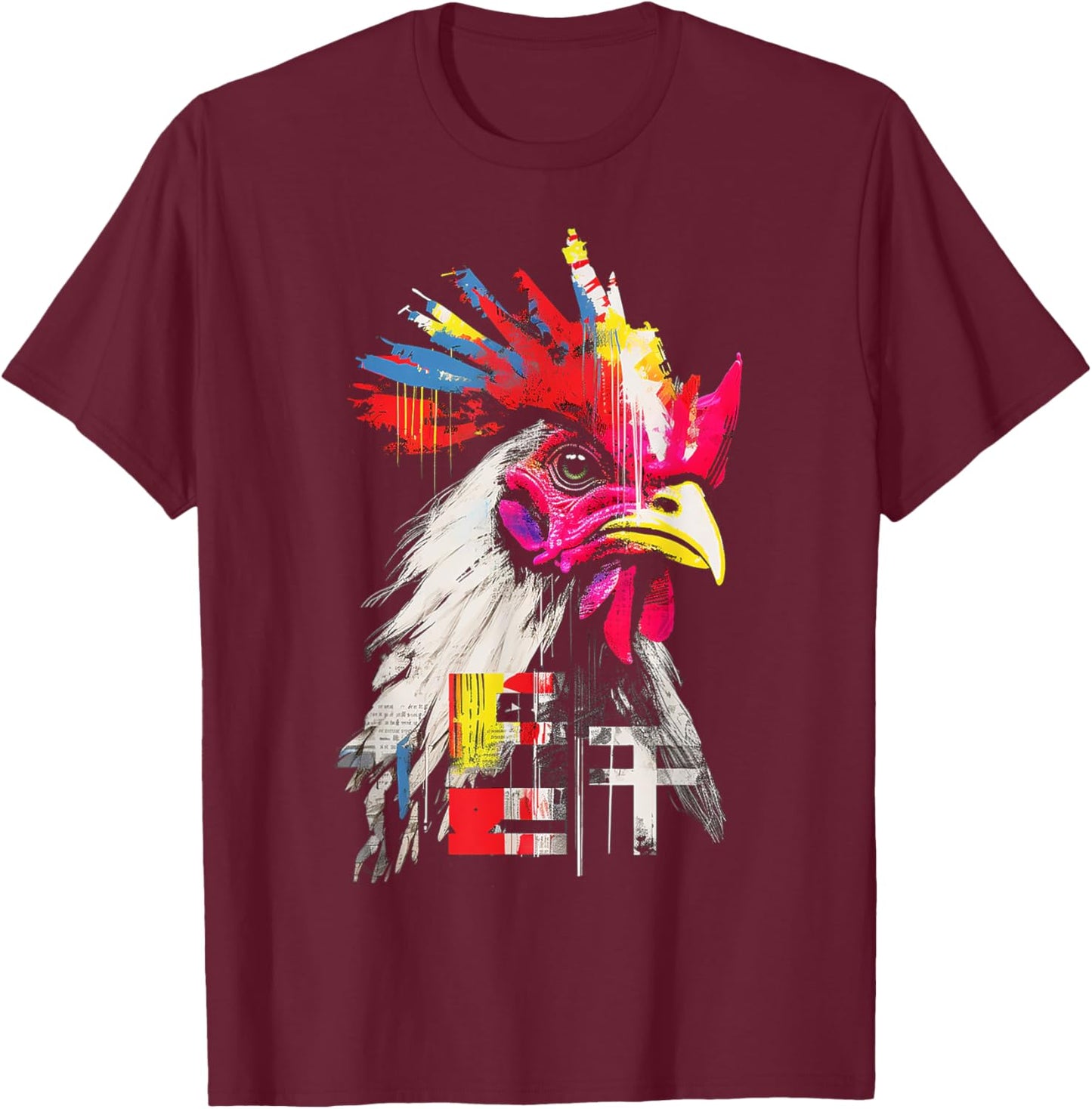 Chicken Colorful Text Drawing Animal Artwork Chicken T-Shirt - T-Shirt | Maroon