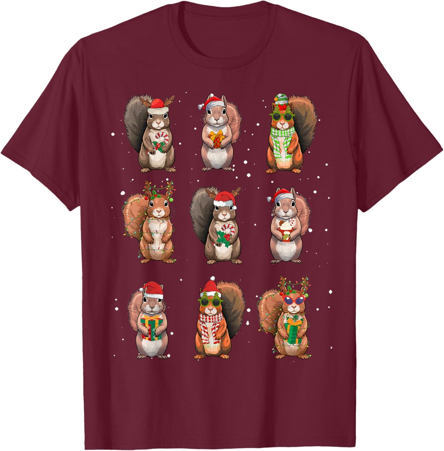 Squirrels Christmas Lights Decor Funny Squirrel Lover Pajama T-Shirt - T-Shirt | Maroon