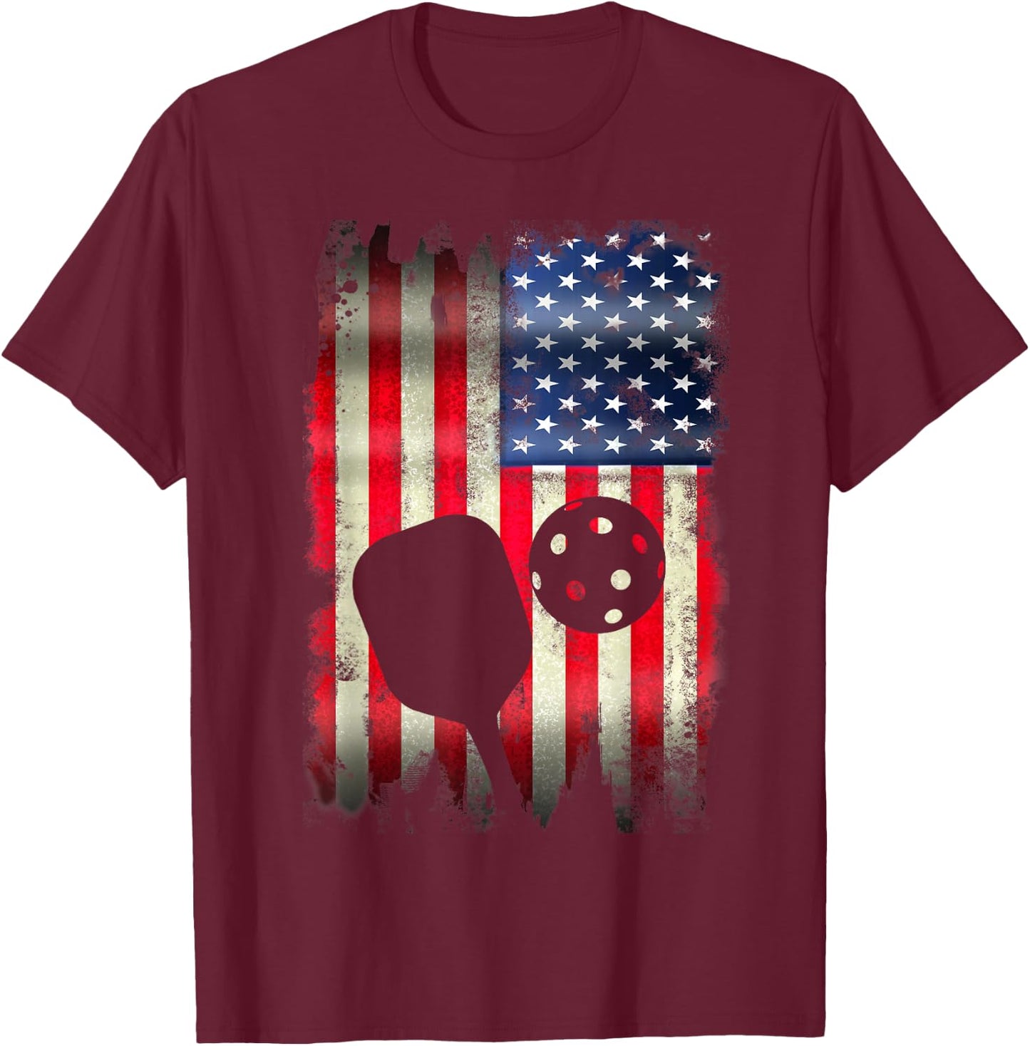 Pickleball Patriotic USA American Flag 4th of July T-Shirt - T-Shirt | Maroon