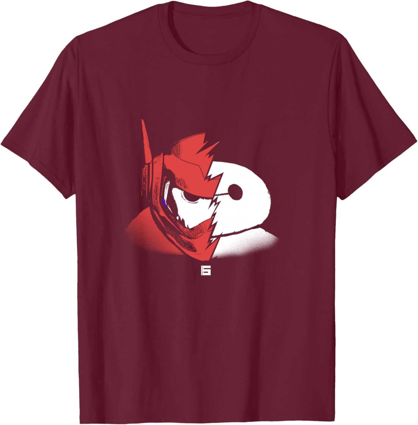 Disney Big Hero 6 Baymax Split Face Epic Shot Distressed T-Shirt - T-Shirt | Maroon