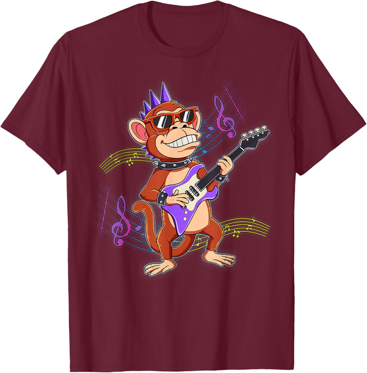 Rockstar Monkey Guitar T-Shirt - T-Shirt | Maroon