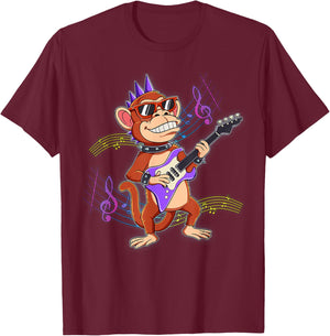 Rockstar Monkey Guitar T-Shirt - T-Shirt | Maroon