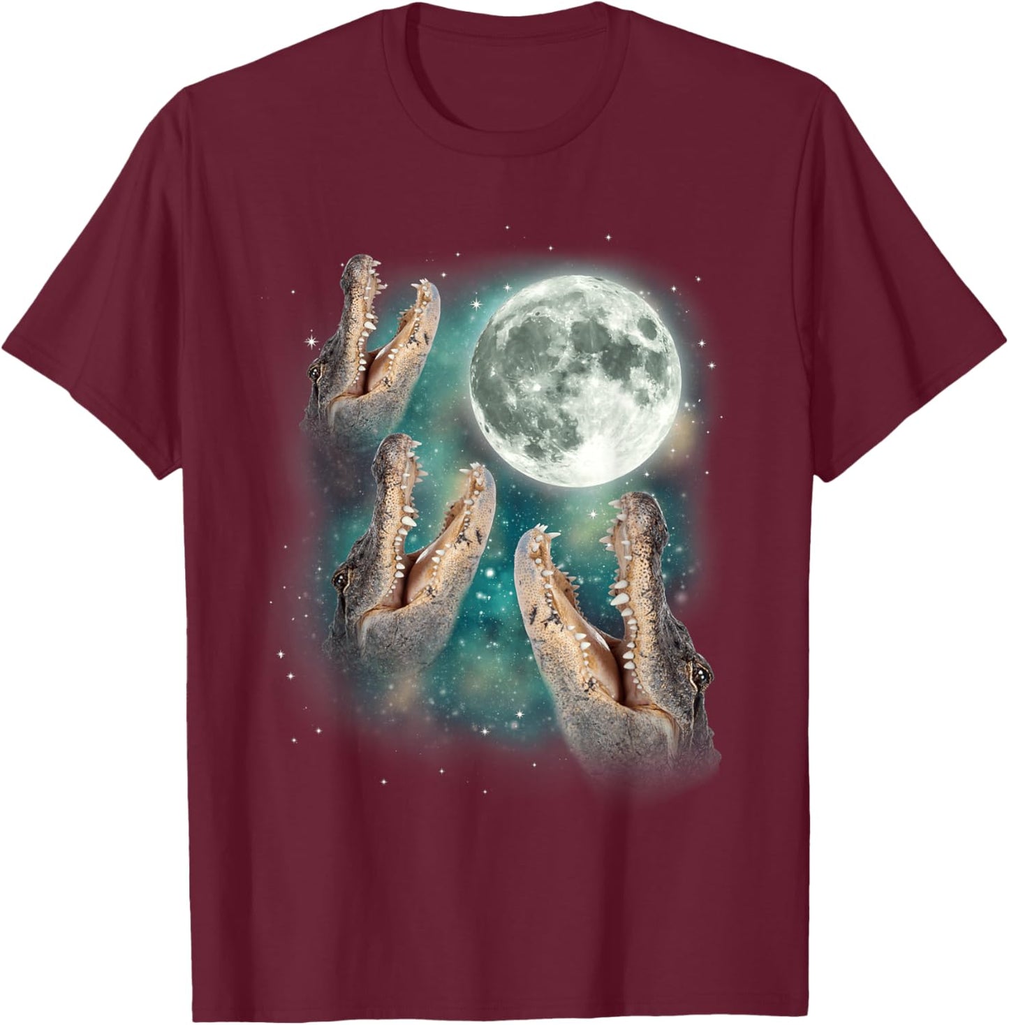 Three Gators Howl At Moon | Magical Animal Wild 3 Crocodile T-Shirt - T-Shirt | Maroon