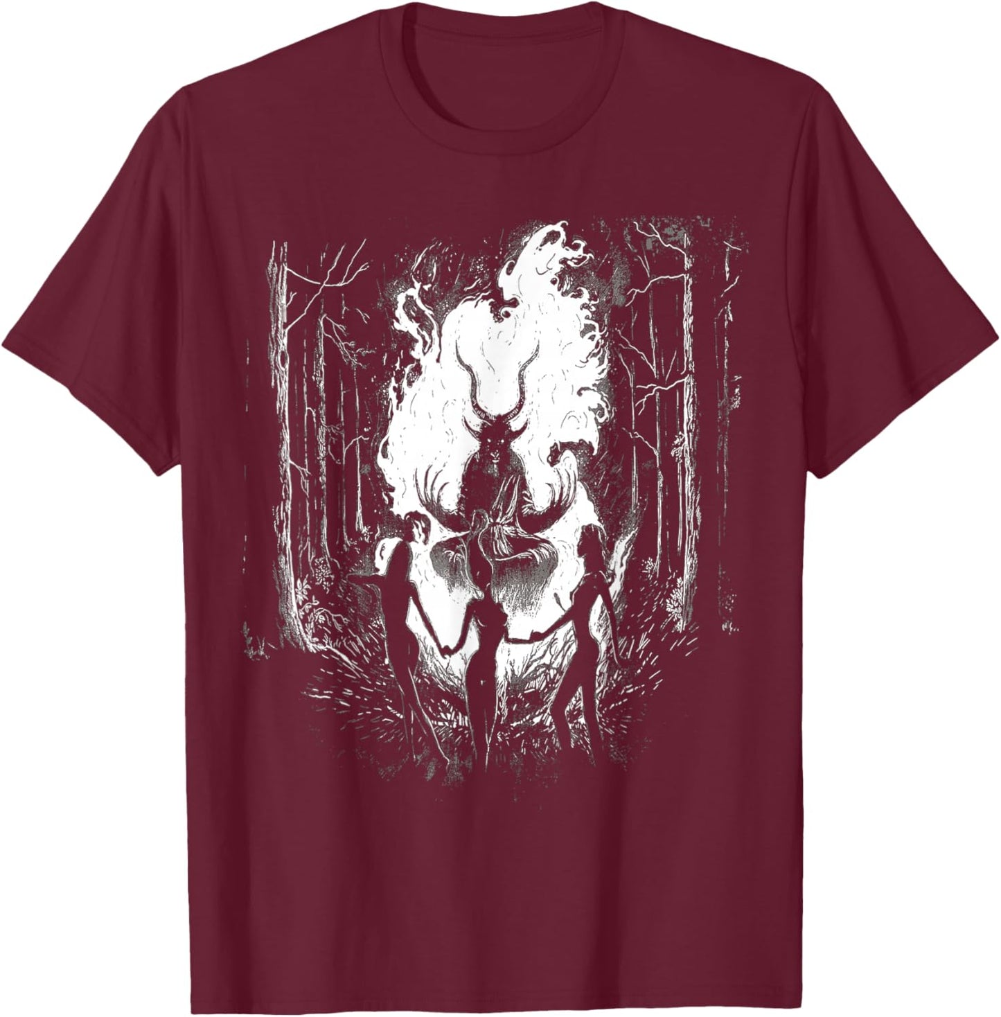 Witches Dancing With Baphomet Occult Witch Gothic Sabbath T-Shirt - T-Shirt | Maroon