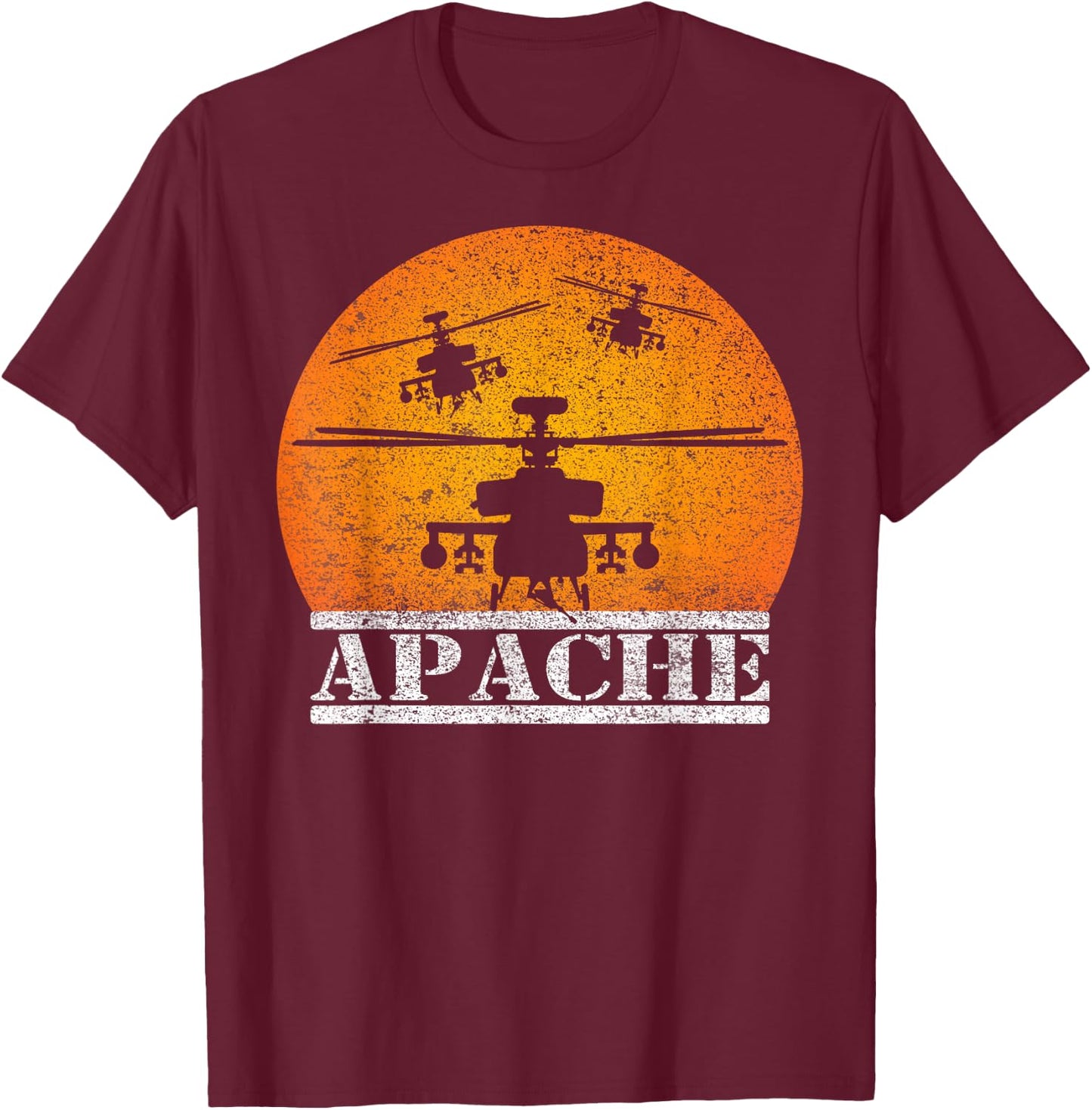 Apache Helicopter AH64 Attack Helicopters Pilot Sunset T-Shirt - T-Shirt | Maroon