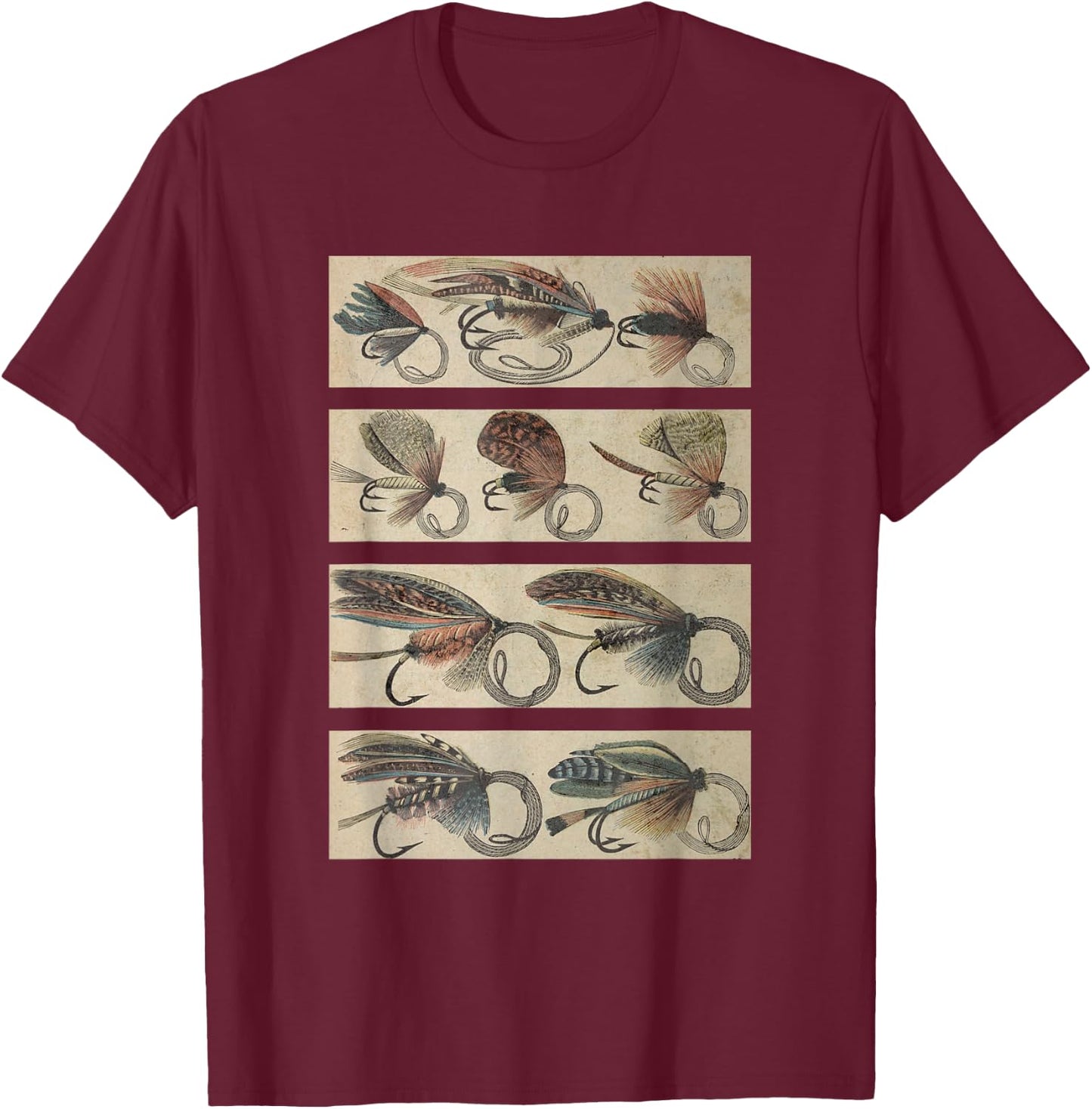 Vintage Fly Fishing Lures T-Shirt - T-Shirt | Maroon