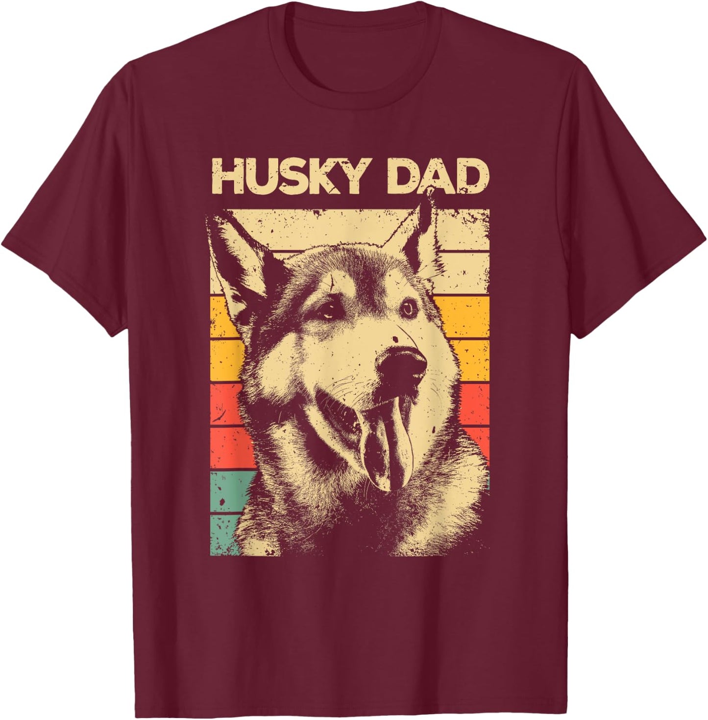 Husky Dad Art For Father Men Husky Lover Siberian Husky Dog T-Shirt - T-Shirt | Maroon