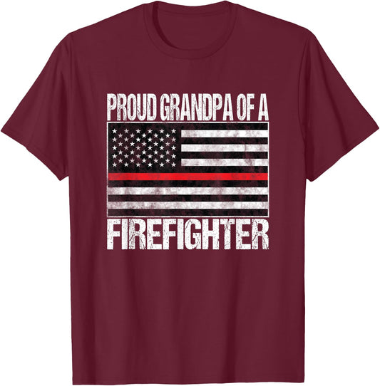 Proud Grandpa of a Firefighter Fireman Support Red Line Flag T-Shirt - T-Shirt | Maroon