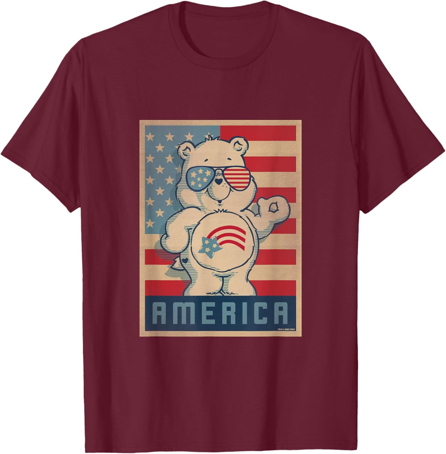 Care Bears 4th of July America Cares Vintage Flag Poster T-Shirt - T-Shirt | Maroon