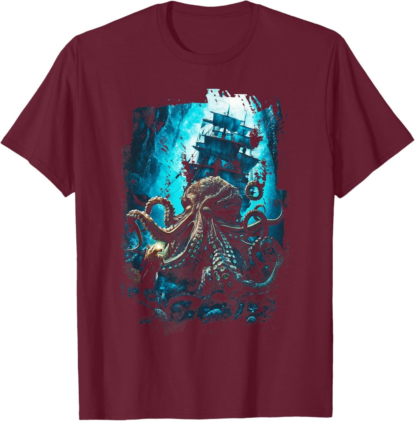 Giant Octopus Pirate Ship Vintage Kraken Sailing Squid T-Shirt - T-Shirt | Maroon