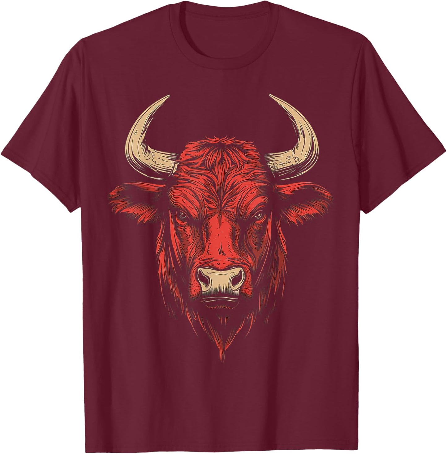 Bull Animal Motif Illustration Bull T-Shirt - T-Shirt | Maroon