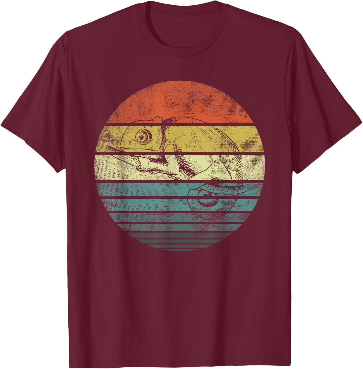 Chameleon Lover Gifts Retro Sunset Animal Reptile Silhouette T-Shirt - T-Shirt | Maroon