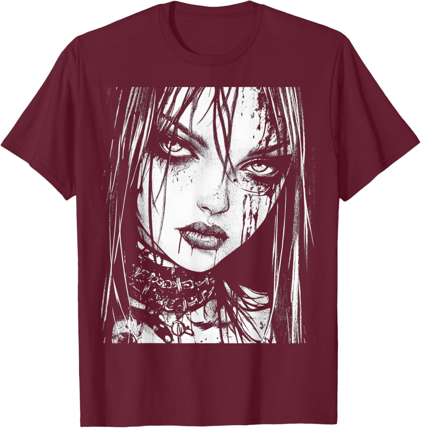 Goth Grunge Girl Waifu Demon Anime Horror Alt Aesthetic T-Shirt - T-Shirt | Maroon