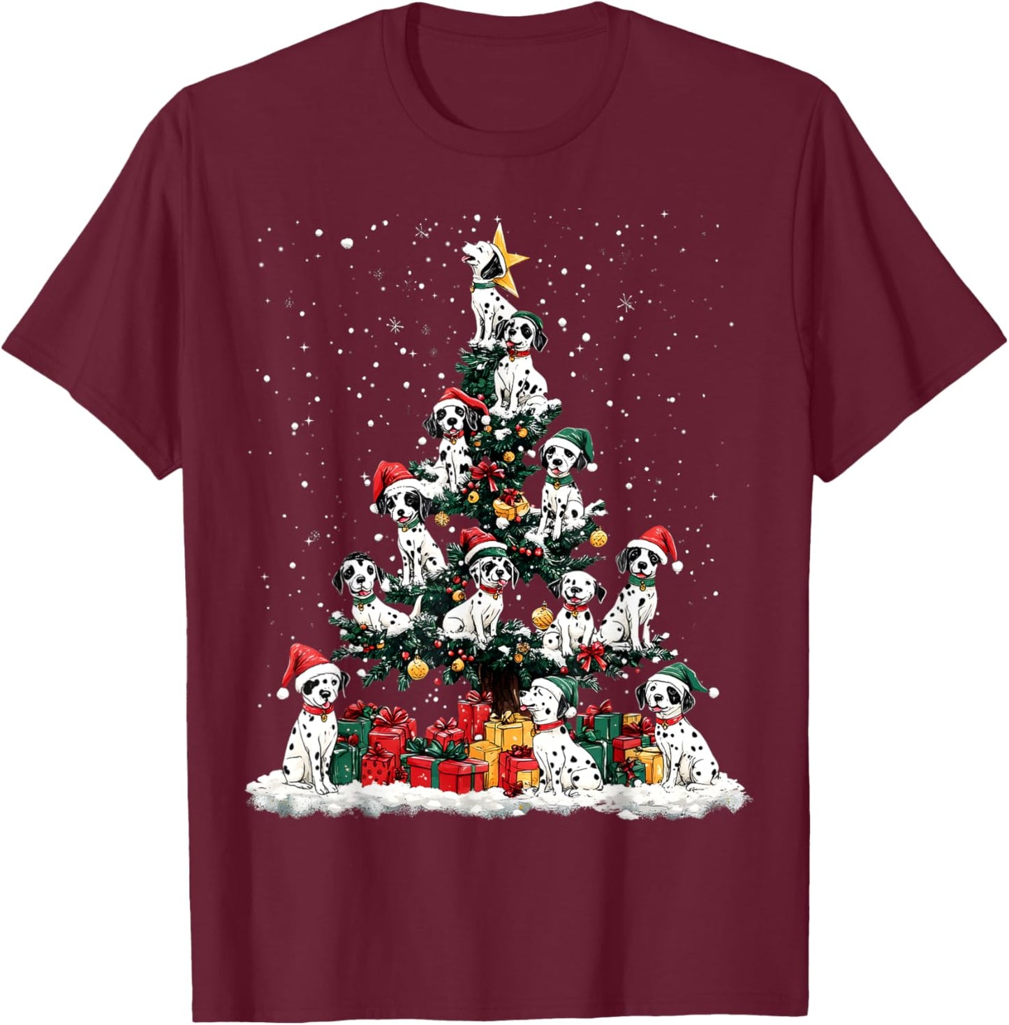 Dalmatian Christmas Tree Dog Santa Xmas Merry Dogmas Men Women Kids T-Shirt - T-Shirt | Maroon