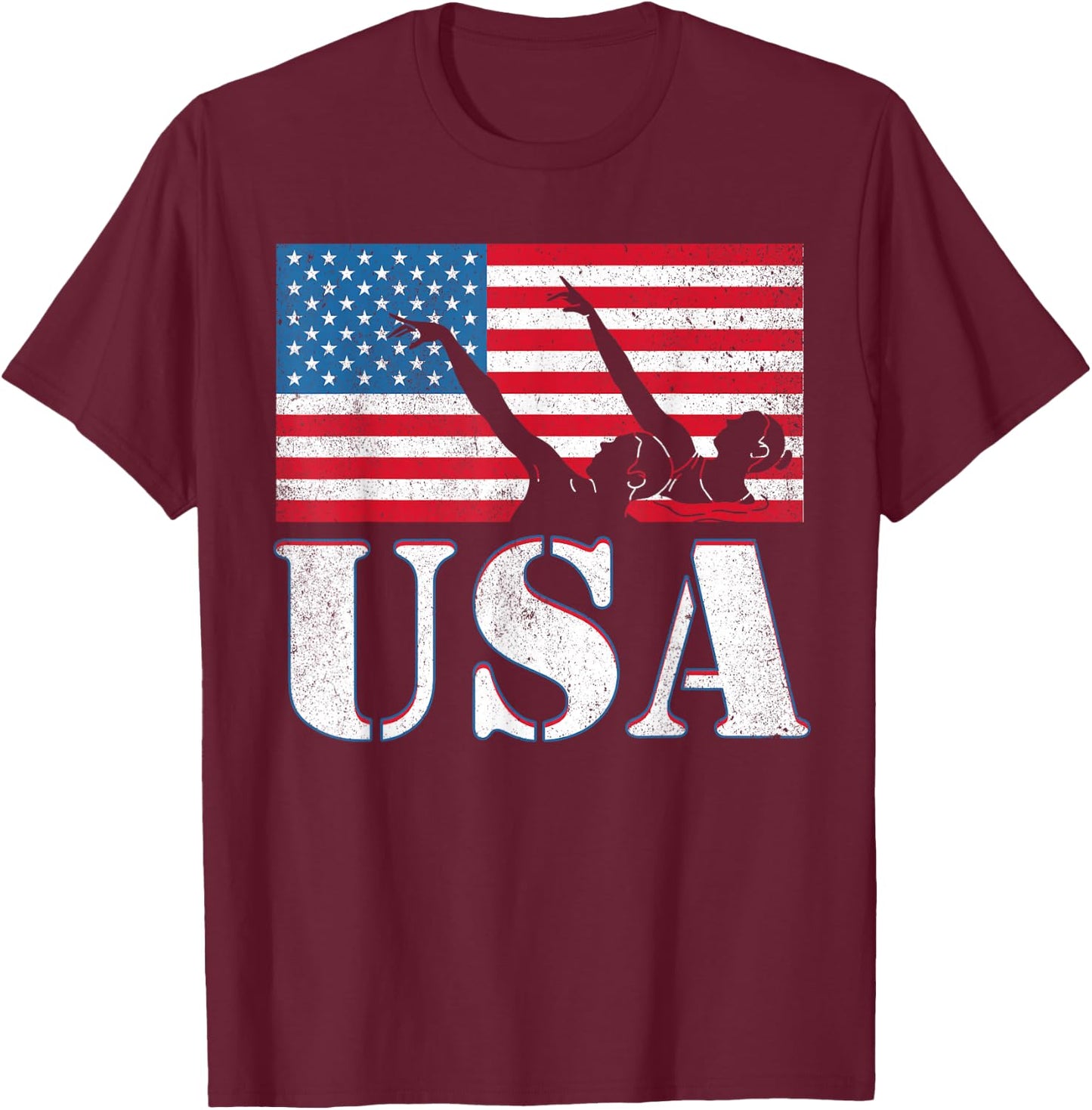 USA artistic swimming team American flag heart US Swim Aqua T-Shirt - T-Shirt | Maroon