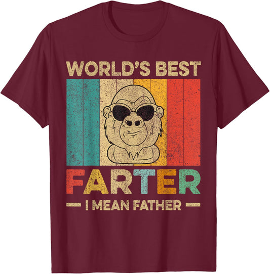 Worlds Best Farter I Mean Father Fathers Day Monkey Dad T-Shirt - T-Shirt | Maroon