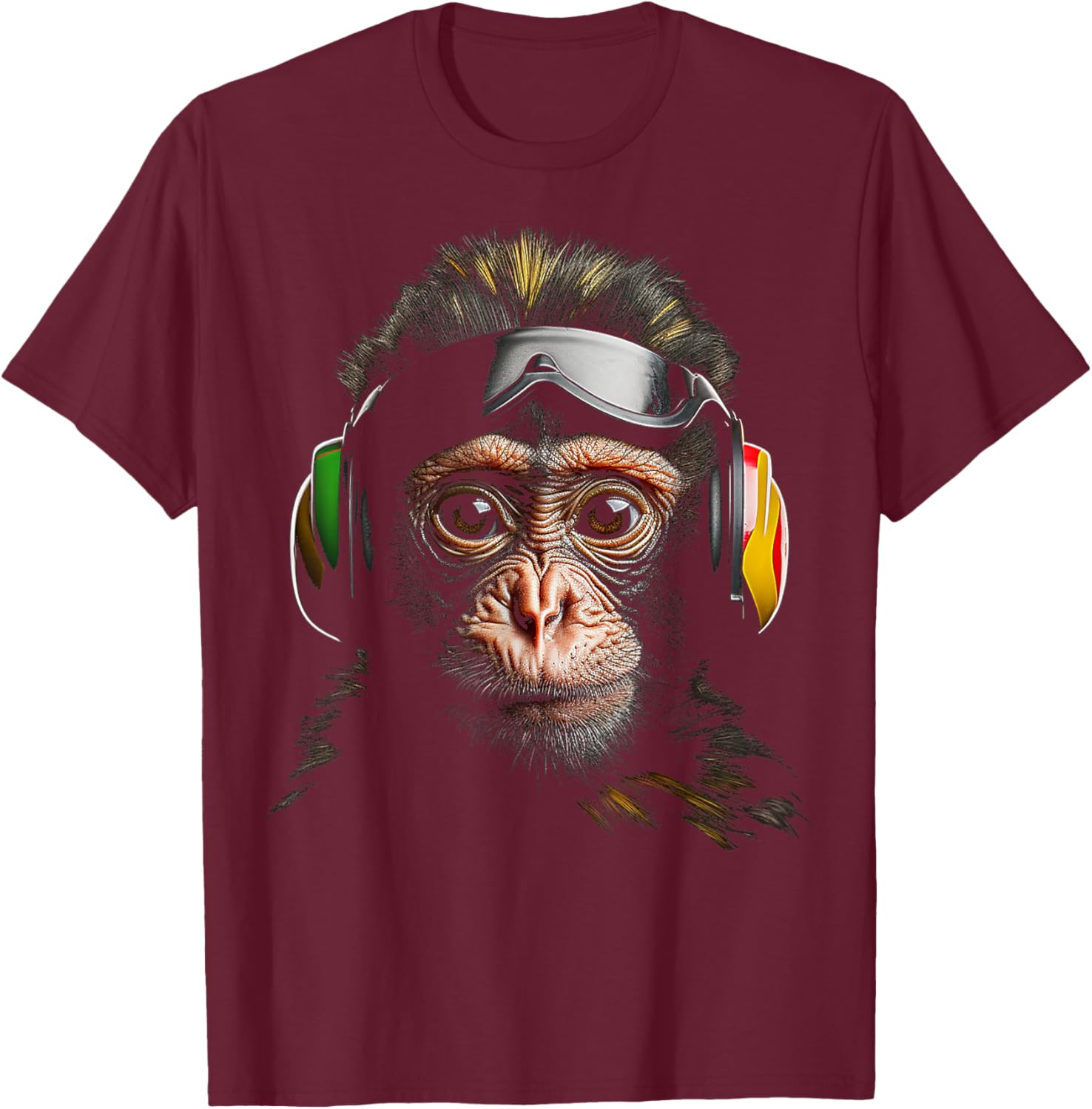 Monkey Headphone Animal Sunglass Art Monkey T-Shirt - T-Shirt | Maroon