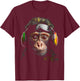 Monkey Headphone Animal Sunglass Art Monkey T-Shirt - T-Shirt | Maroon