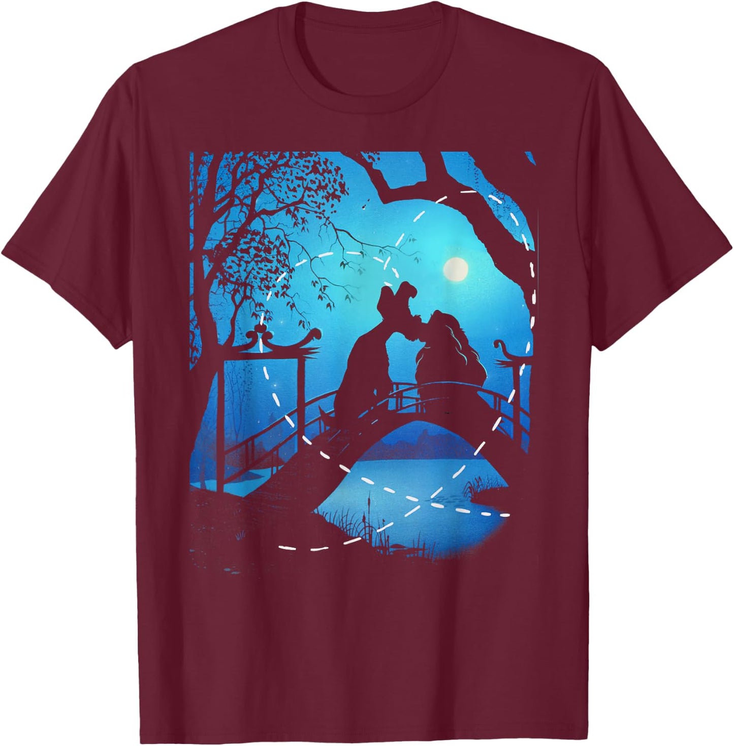 Disney The Lady and The Tramp Night Time Silhouette T-Shirt - T-Shirt | Maroon