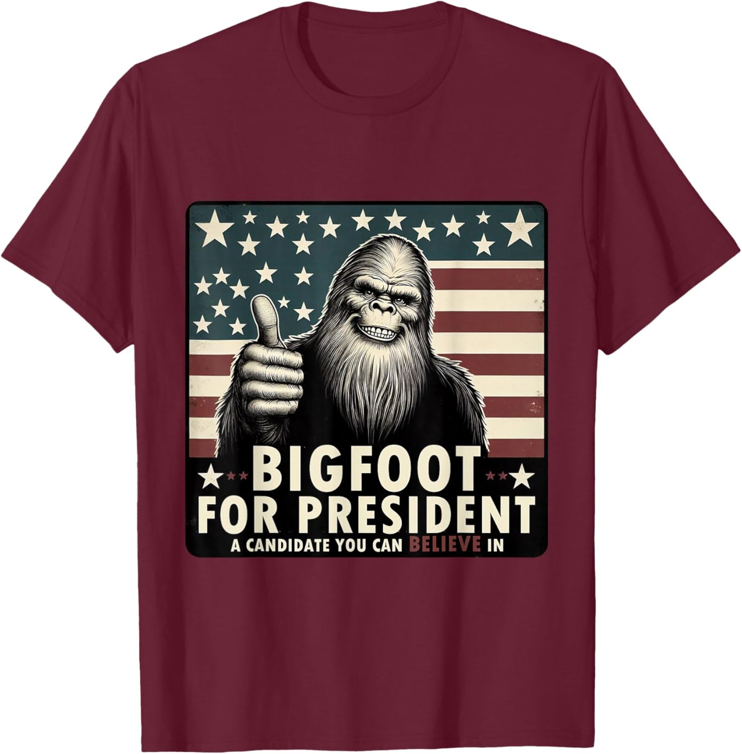 Vote Bigfoot for President 2024 Election T-Shirt - T-Shirt | Maroon