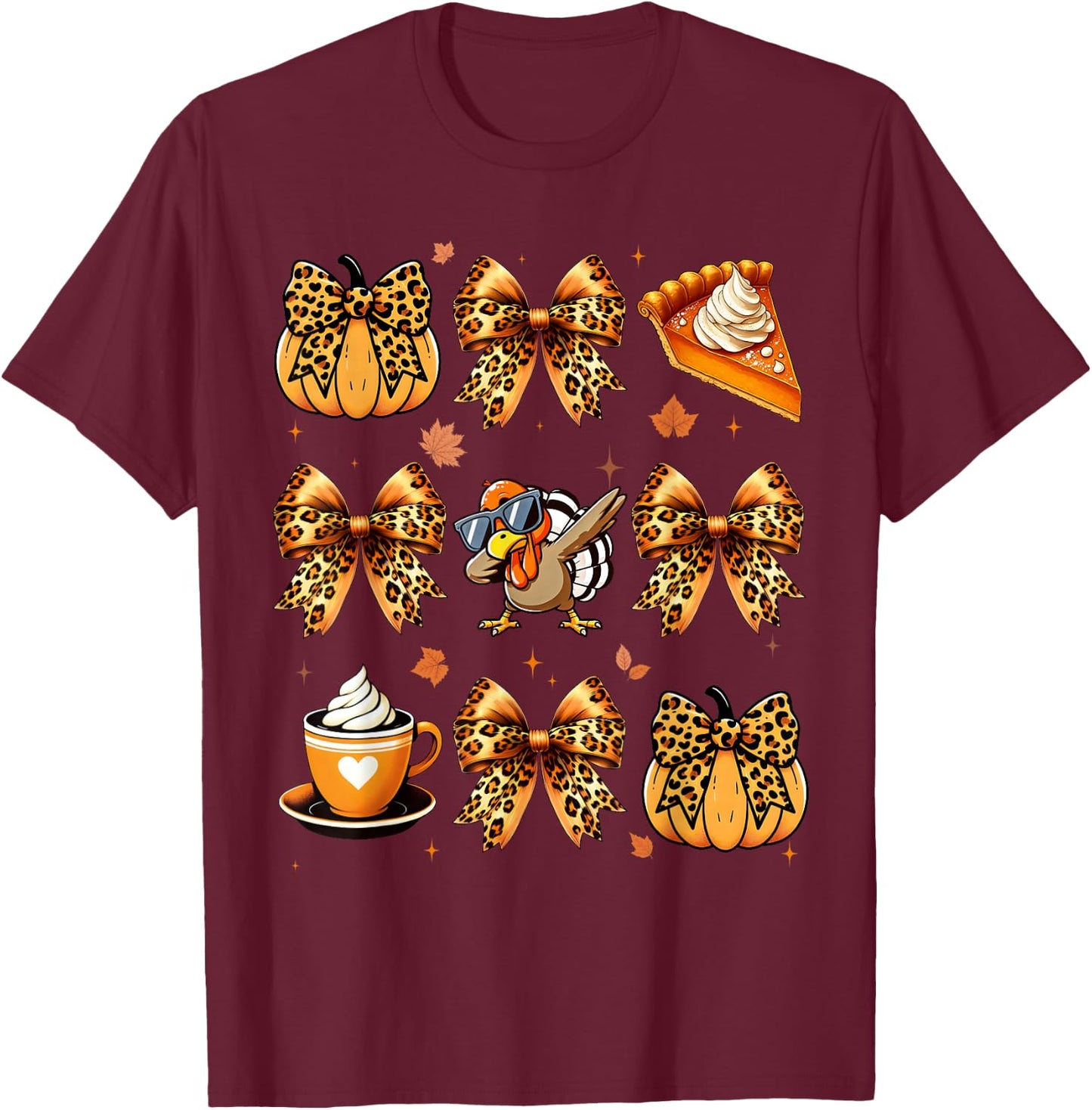 Retro Cute Coquette Bows Turkey Pumpkin Pie Thanksgiving T-Shirt - T-Shirt | Maroon